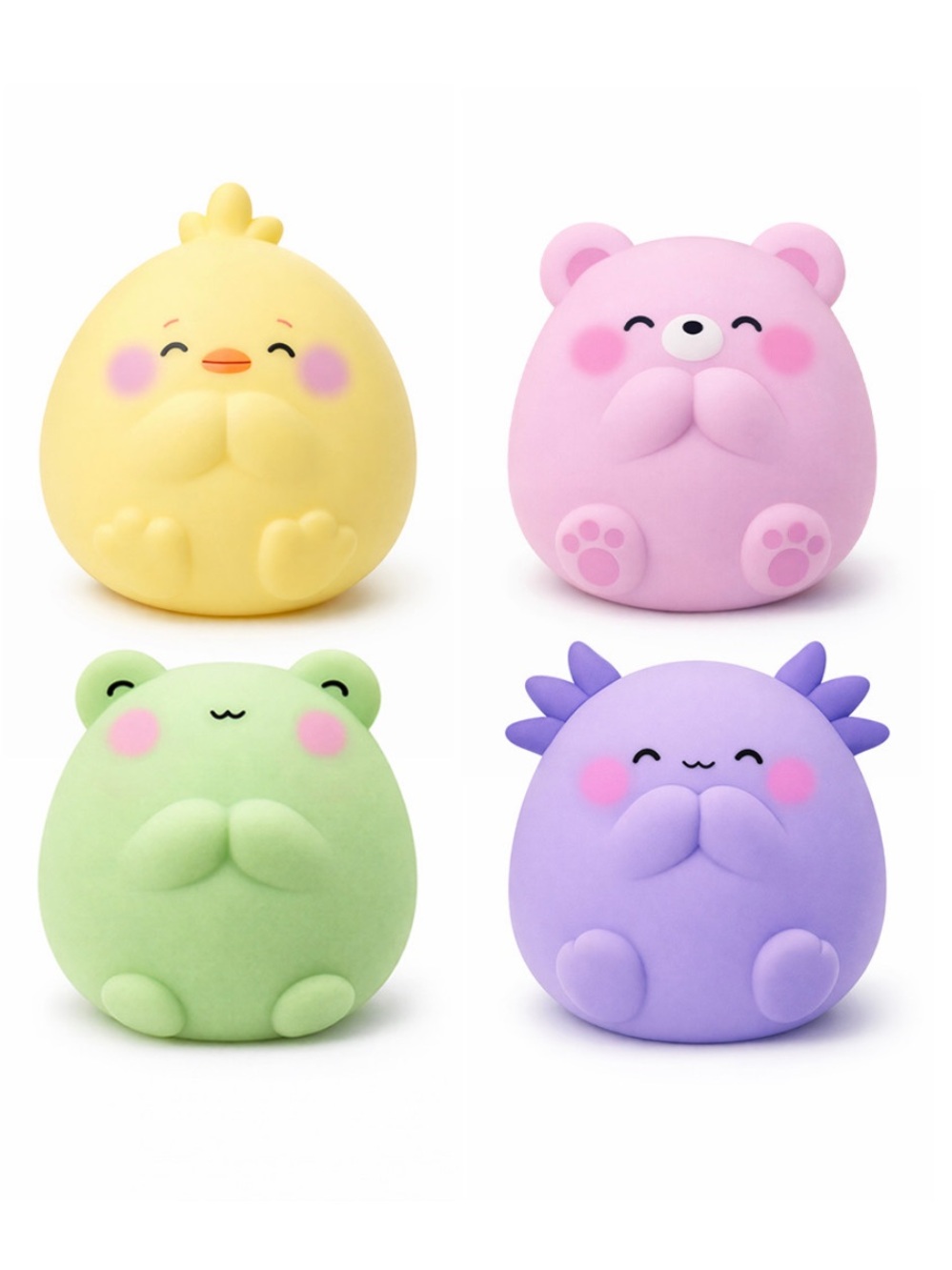 All 4 New Squishy Buns Top Trenz Super Butter Squishers Frog Duck Axolotl Bear
